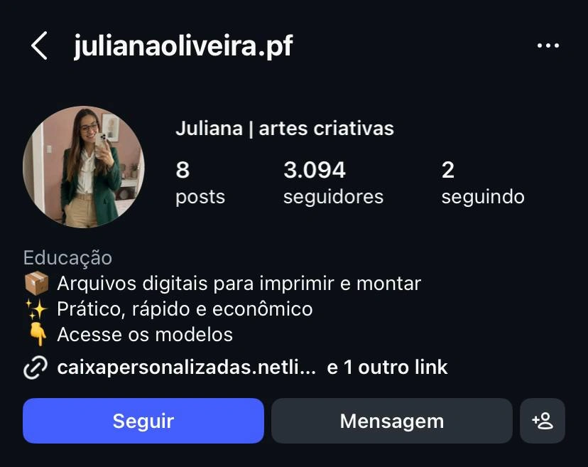 Perfil do Instagram @julianaoliveira.pf